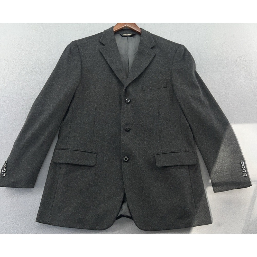 Pronto Moda Blazer Jacket Men's 42L Dark Gray Cashmere Lambswool Italy 3 Button